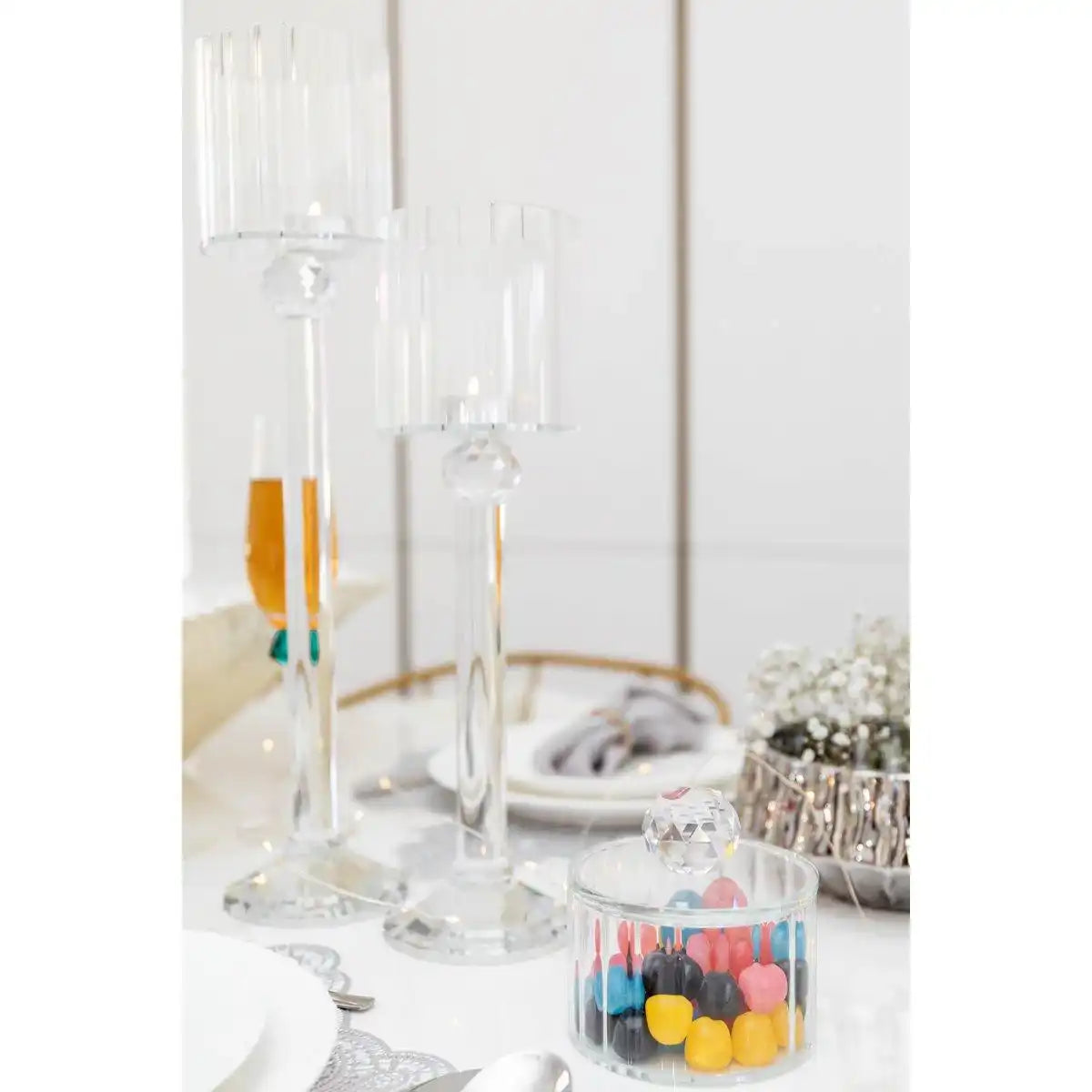 STEHENDER KERZENHALTER AUS KRISTALL 10X10X35CM - HomeDesign Knaus
