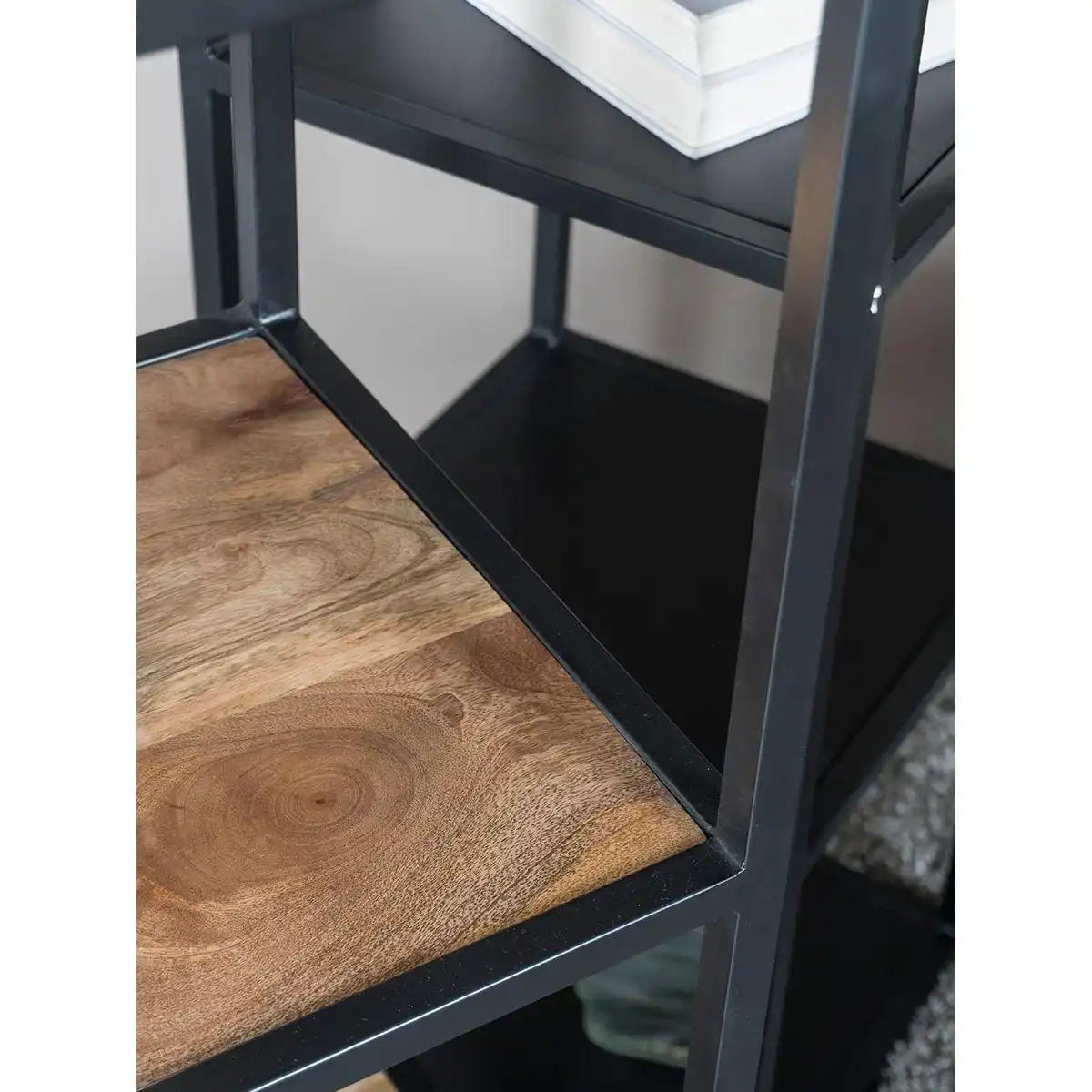 Stehlampe mit ablage Vintage Black Mangoholz 160 cm - HomeDesign Knaus