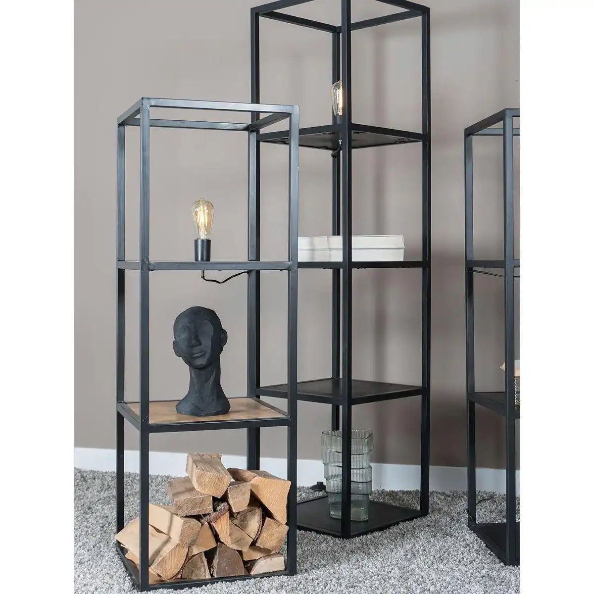 Stehlampe mit ablage Vintage Black Mangoholz 160 cm - HomeDesign Knaus