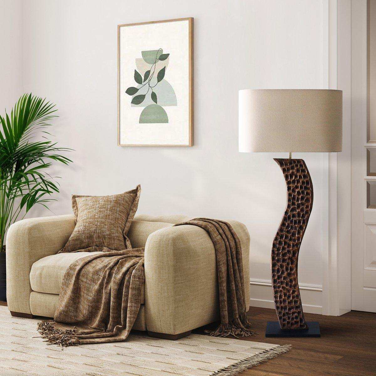 Stehleuchte Akazie/Leinen Natur 171 cm - HomeDesign Knaus