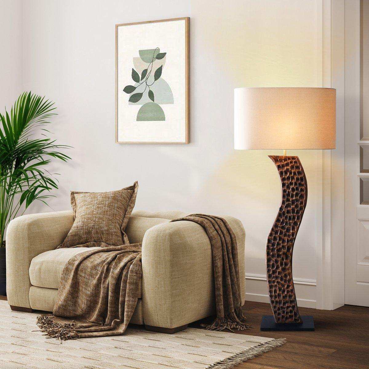 Stehleuchte Akazie/Leinen Natur 171 cm - HomeDesign Knaus