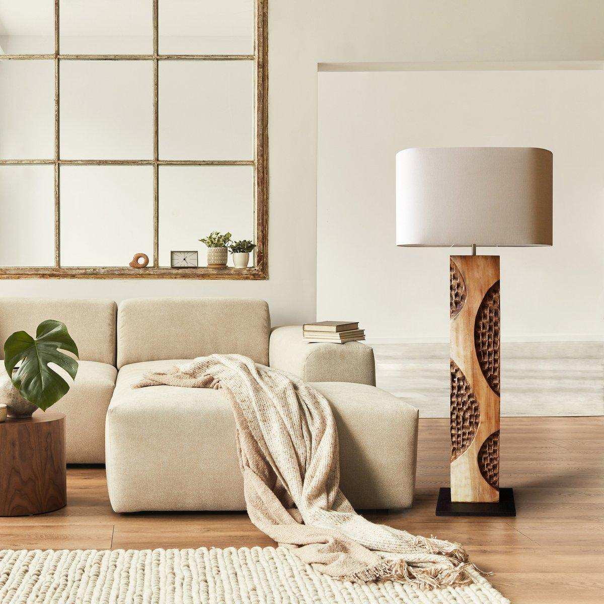 Stehleuchte Akazie/Leinen Natur 171 cm - HomeDesign Knaus