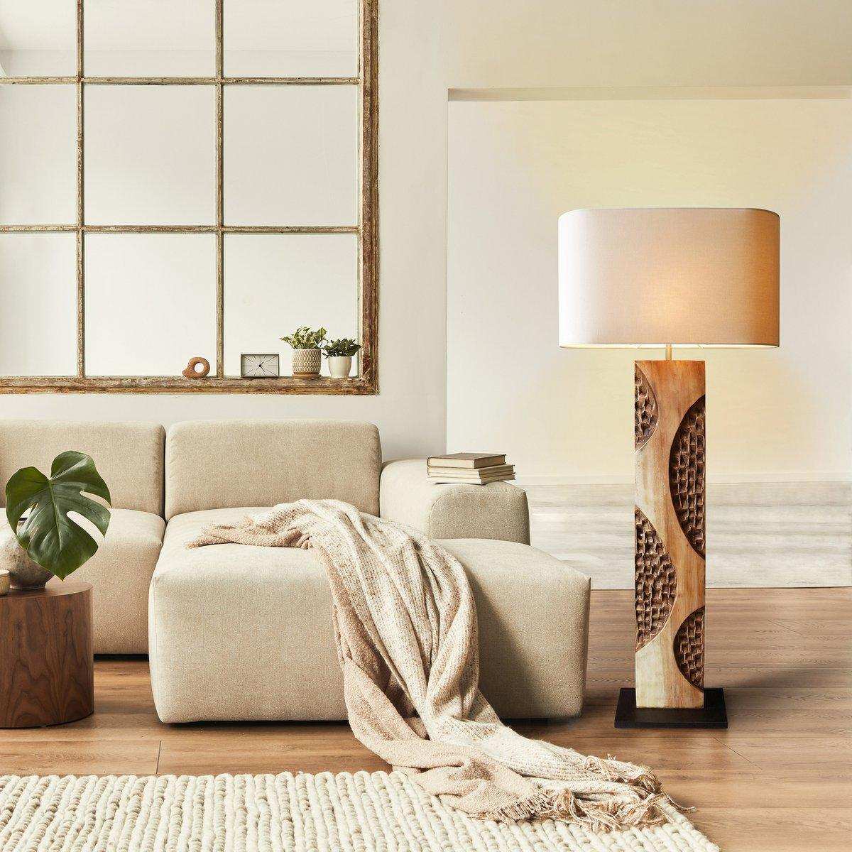 Stehleuchte Akazie/Leinen Natur 171 cm - HomeDesign Knaus