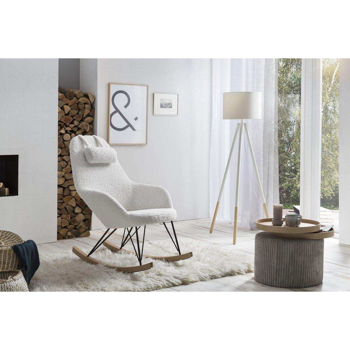 Stehleuchte mit Holzgestell und Stoffschirm Weiß/Natur - HomeDesign Knaus