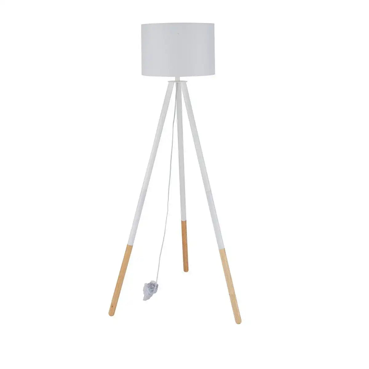 Stehleuchte mit Holzgestell und Stoffschirm Weiß/Natur - HomeDesign Knaus