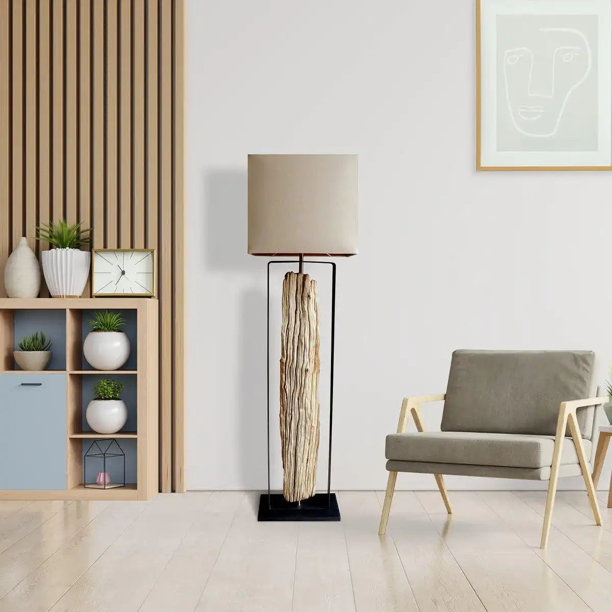Stehleuchte Treibholz Natur/Beige 165 cm - HomeDesign Knaus