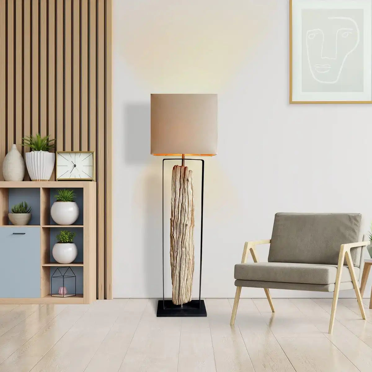 Stehleuchte Treibholz Natur/Beige 165 cm - HomeDesign Knaus
