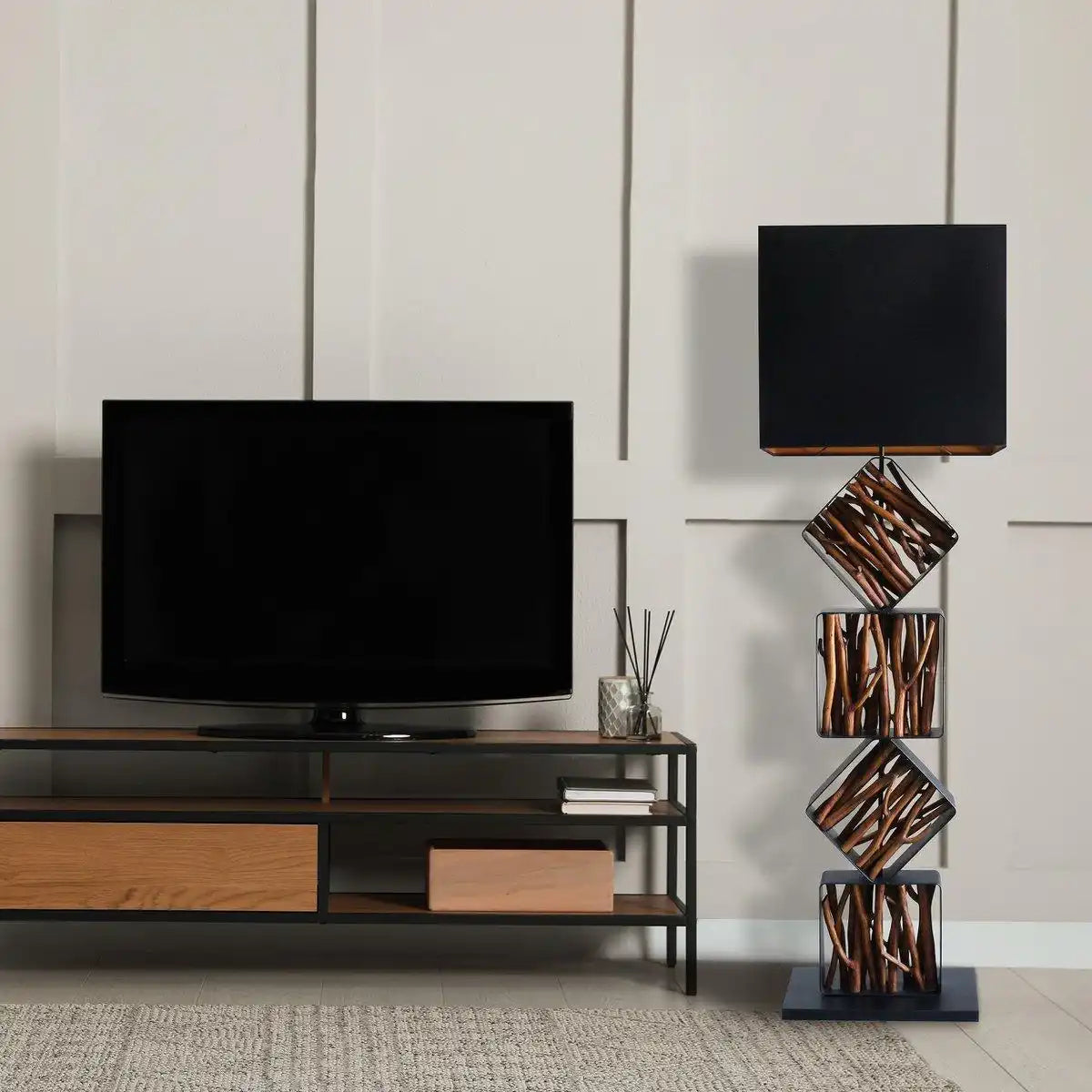 Stehleuchte Treibholz Natur/Schwarz 155 cm - HomeDesign Knaus