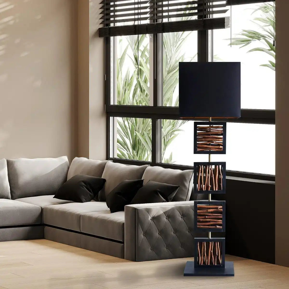 Stehleuchte Treibholz Natur/Schwarz 163 cm - HomeDesign Knaus