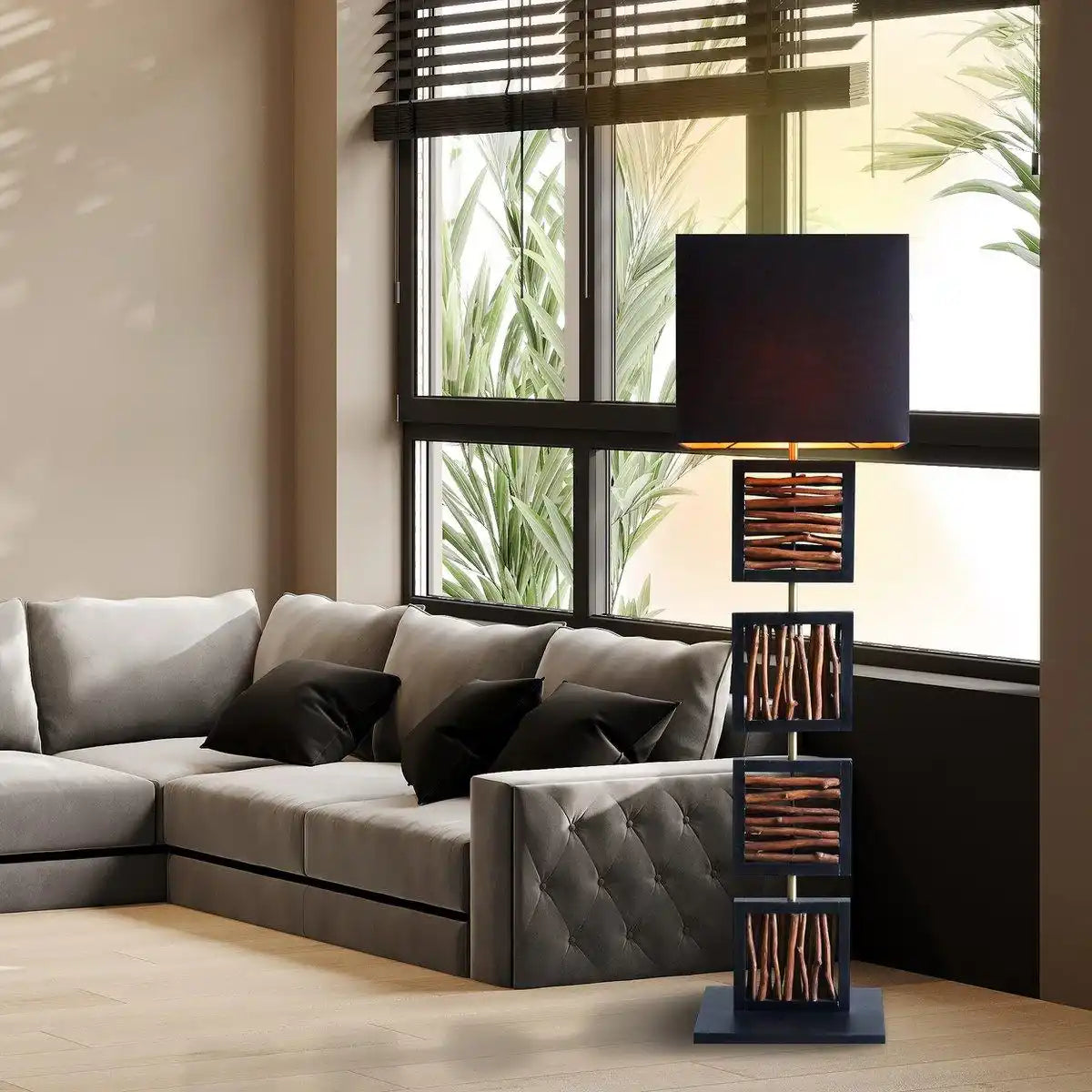 Stehleuchte Treibholz Natur/Schwarz 163 cm - HomeDesign Knaus