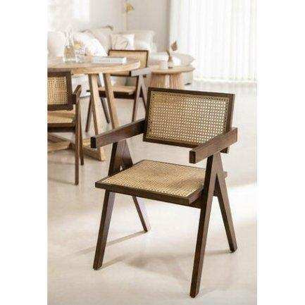 Stuhl Pierre Jeanneret Holz + Rattan, hohe Qualität - HomeDesign Knaus