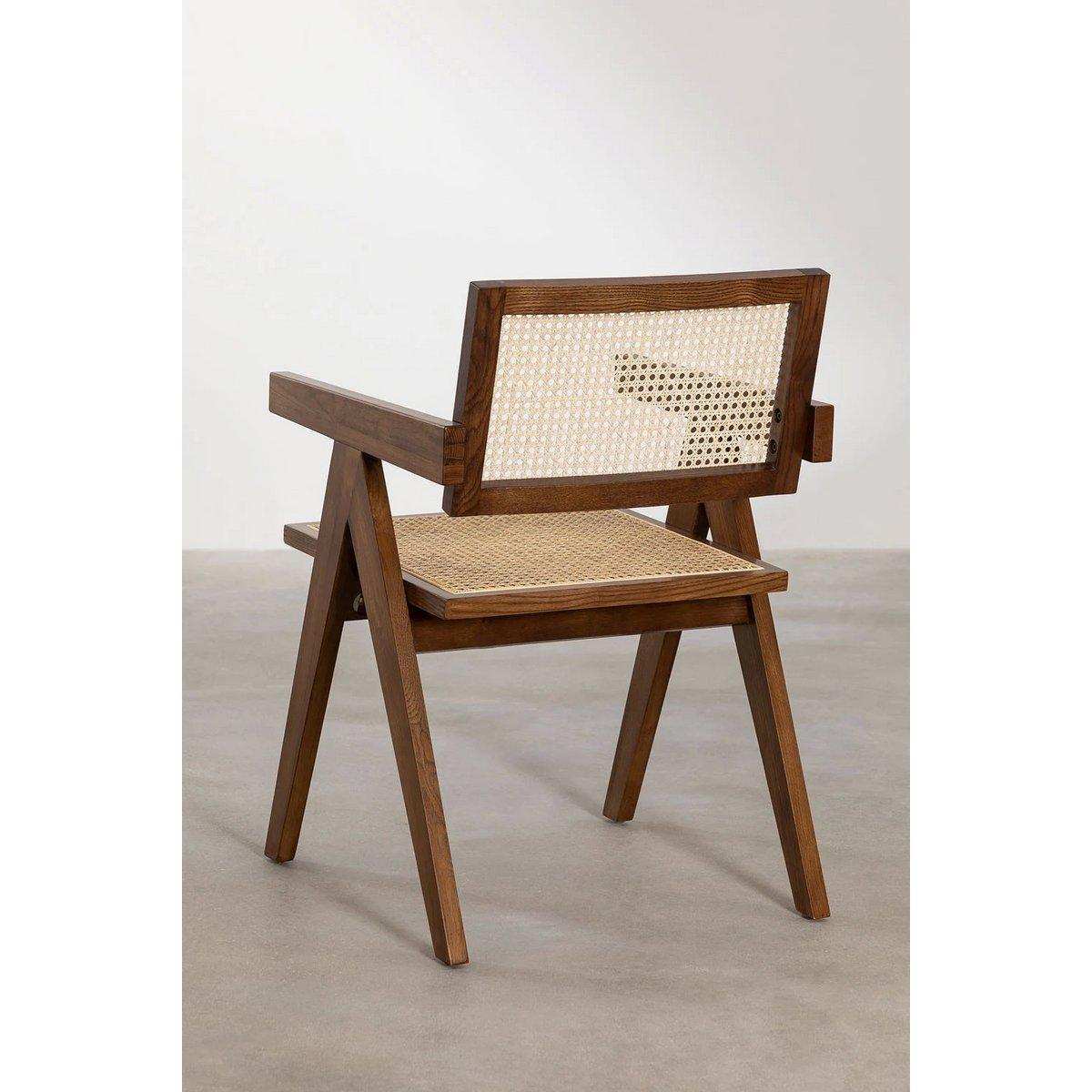 Stuhl Pierre Jeanneret Holz + Rattan, hohe Qualität - HomeDesign Knaus
