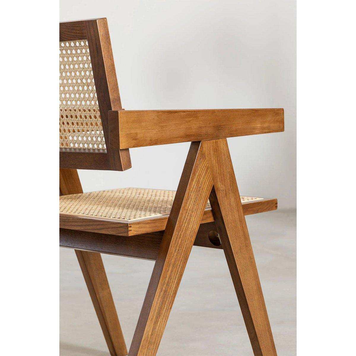 Stuhl Pierre Jeanneret Holz + Rattan, hohe Qualität - HomeDesign Knaus