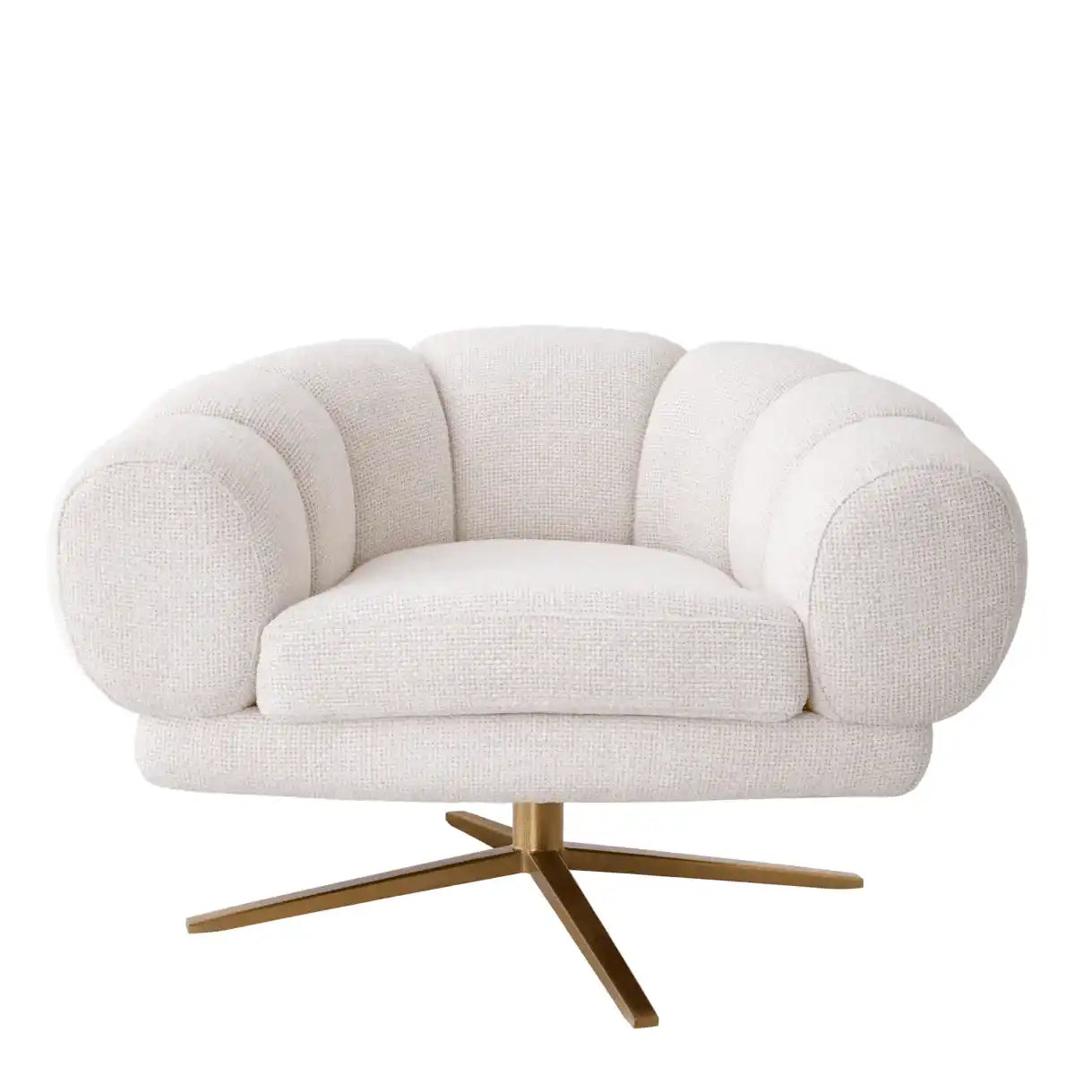 Sunset Drehstuhl Loungerssel Creme Sockel mit gebürstetem Messingfinish - HomeDesign Knaus