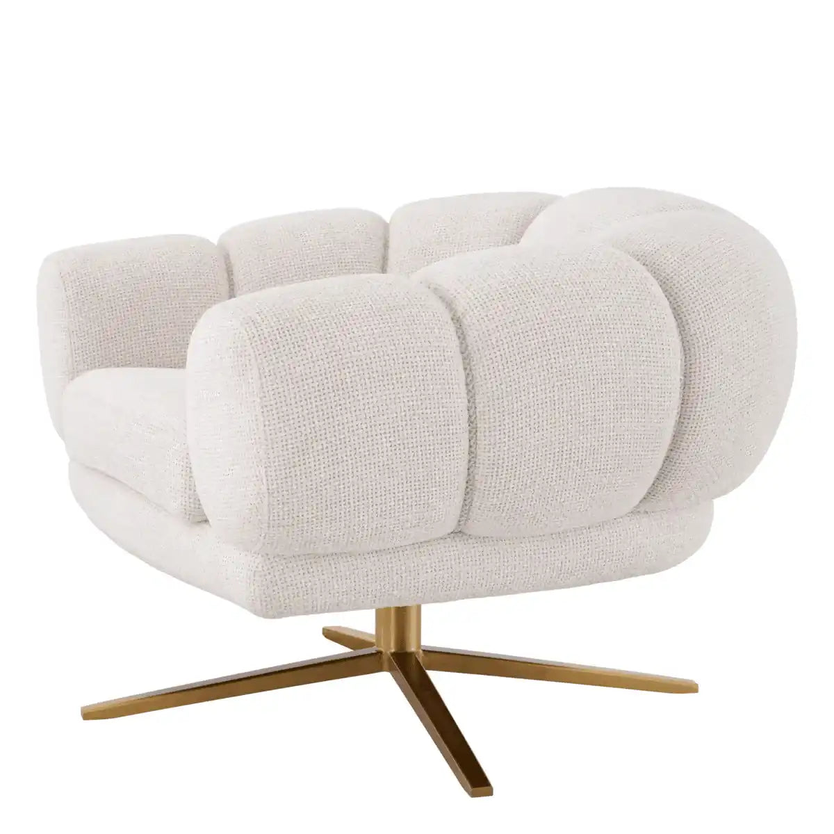 Sunset Drehstuhl Loungerssel Creme Sockel mit gebürstetem Messingfinish - HomeDesign Knaus