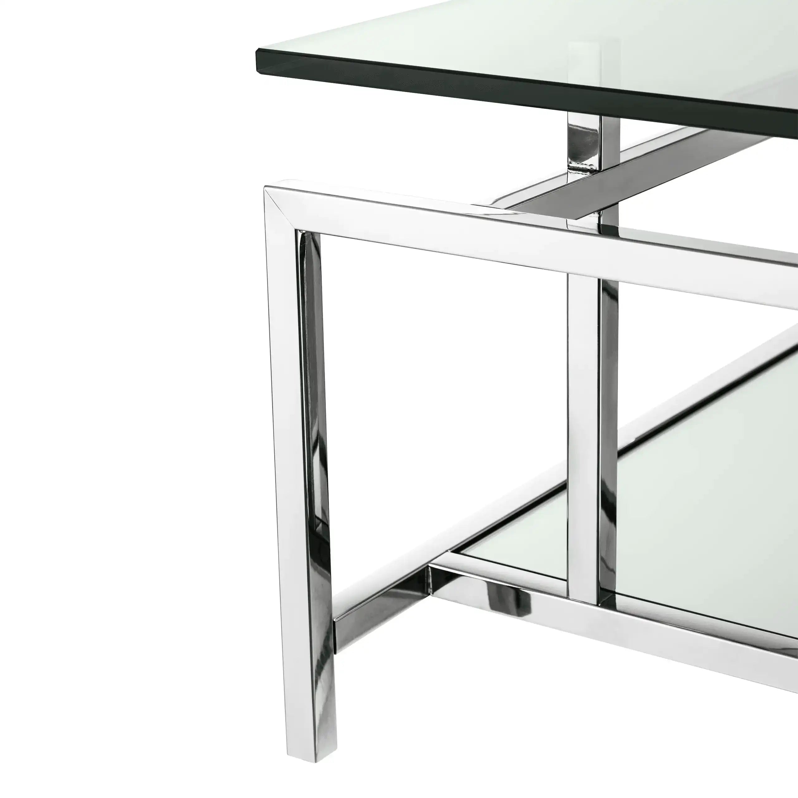 Superia Couchtisch Polierter Edelstahl klares Glas Panzerglas Handarbeit - HomeDesign Knaus