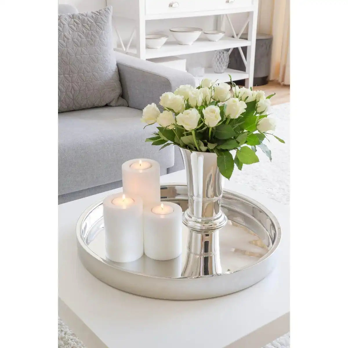 Tablett Serviertablett Richmond, rund, Edelstahl hochglanzpoliert, Durchmesser 55 cm - HomeDesign Knaus