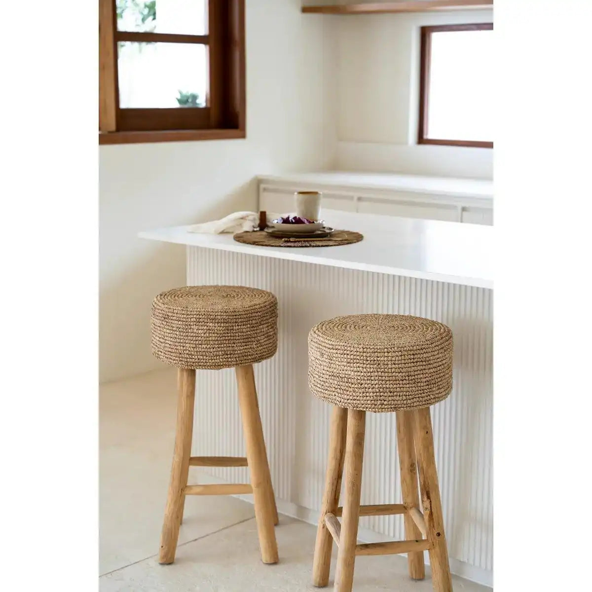 Teakholz Barhocker handgewebt Rustika - HomeDesign Knaus