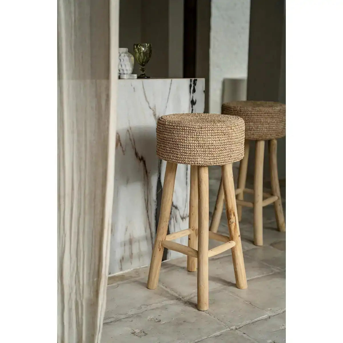 Teakholz Barhocker handgewebt Rustika - HomeDesign Knaus