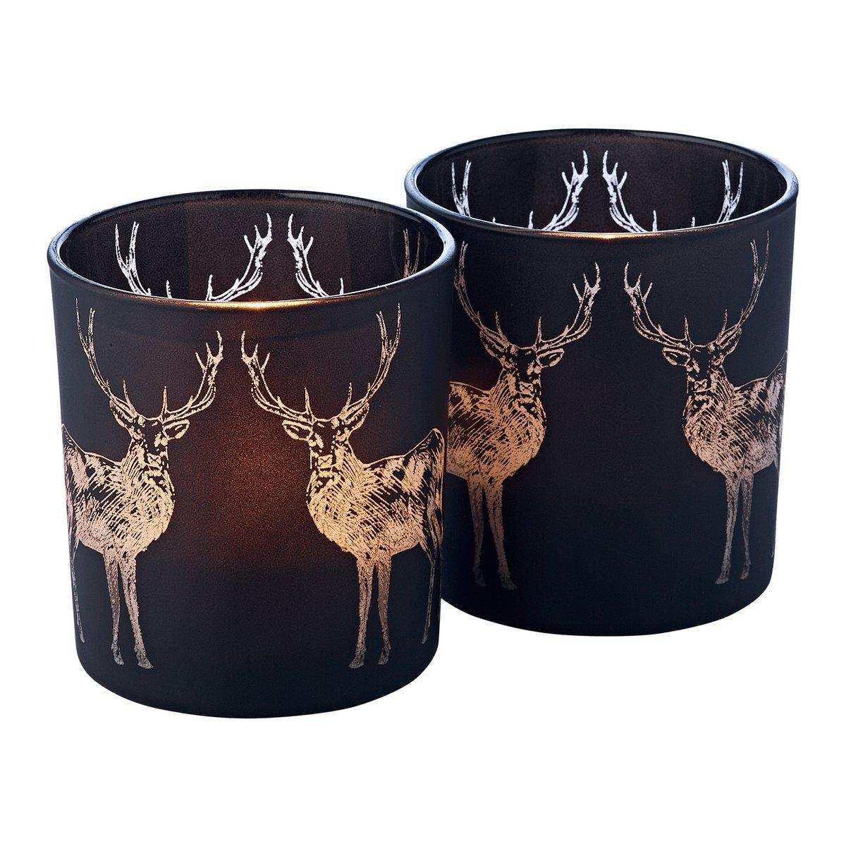 Teelicht 2er Set Hirsch H 8 cm matt-schwarz - HomeDesign Knaus