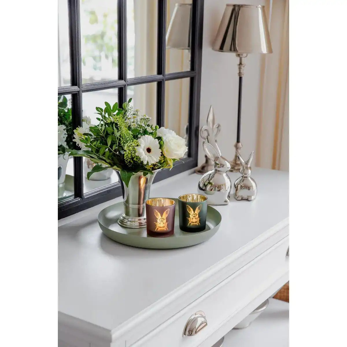Teelicht Hase rosé & goldfarben Ø 7 cm, H 8 cm - HomeDesign Knaus