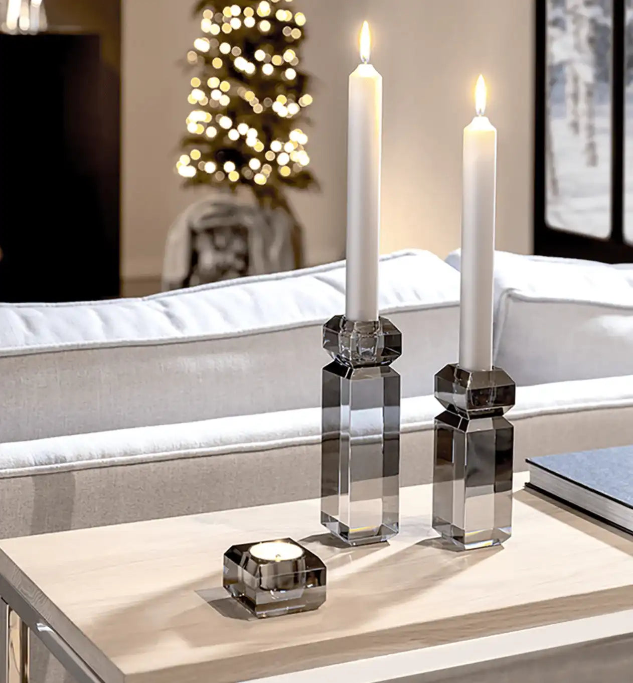 Teelichthalter Artis Kristallglas Grau Kristallglasqualität - HomeDesign Knaus