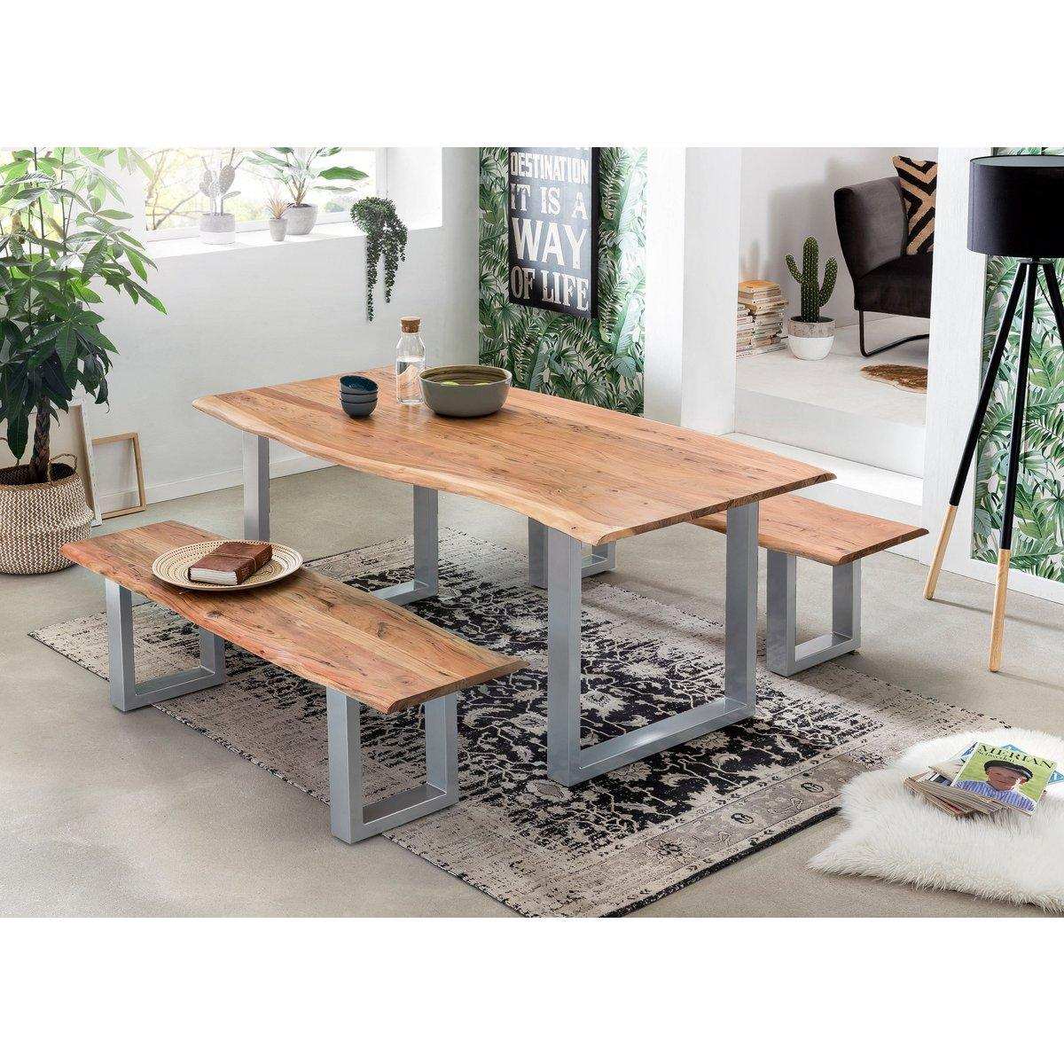 Tisch 140 x 80 cm, Platte natur, Gestell silber - HomeDesign Knaus