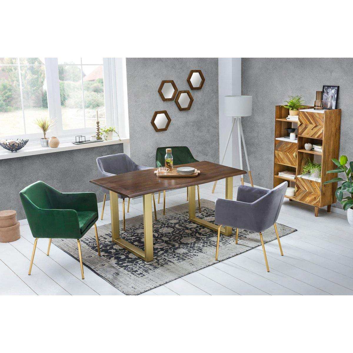 Tisch 160 x 85 cm, Platte nussbaumfarbig, Gestell messingfarbig - HomeDesign Knaus