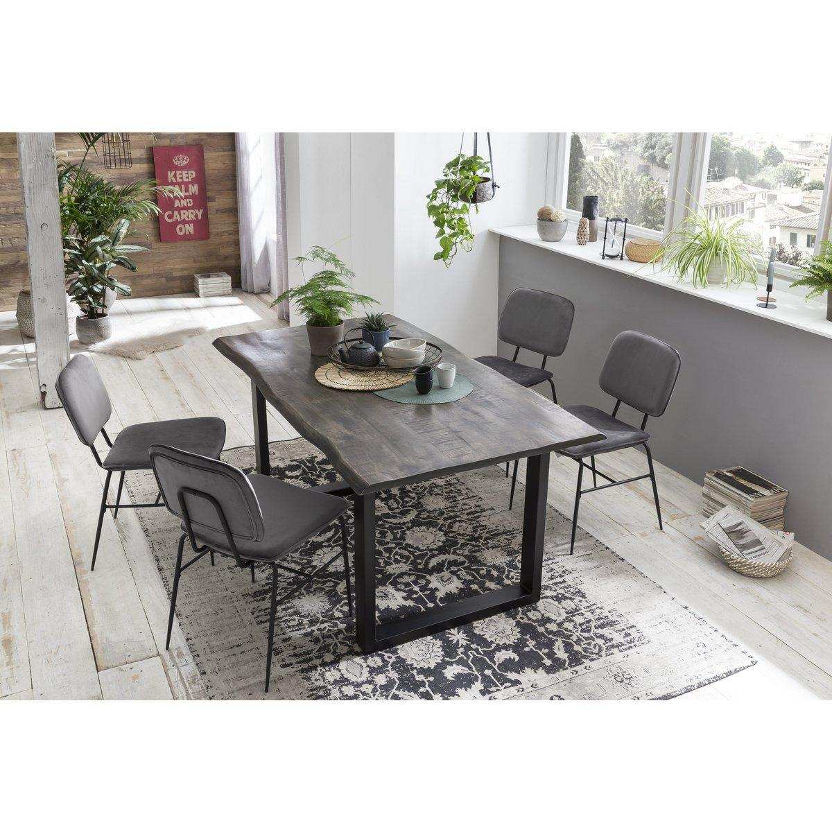 Tisch 160x85 cm, Mango grau sägerau, Gestell schwarz - HomeDesign Knaus