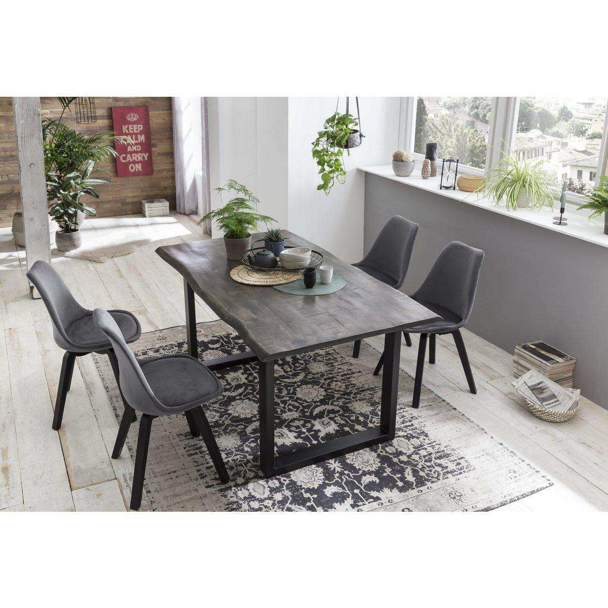 Tisch 160x85 cm, Mango grau sägerau, Gestell schwarz - HomeDesign Knaus