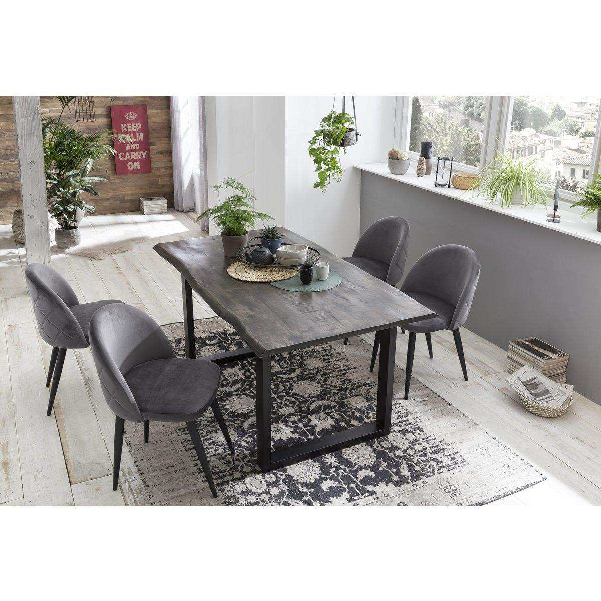 Tisch 160x85 cm, Mango grau sägerau, Gestell schwarz - HomeDesign Knaus