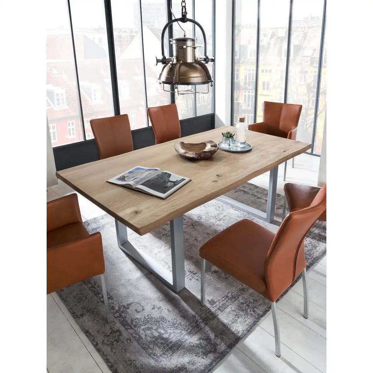 Tisch 180x90 cm, Wildeiche, silbernes Gestell - HomeDesign Knaus