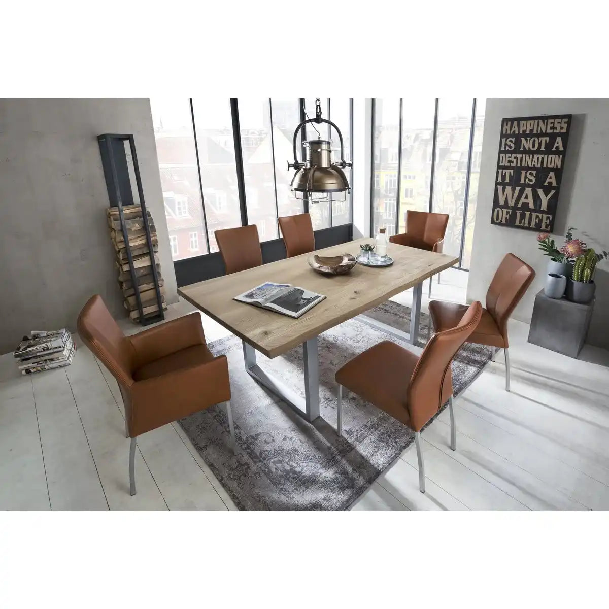 Tisch 180x90 cm, Wildeiche, silbernes Gestell - HomeDesign Knaus