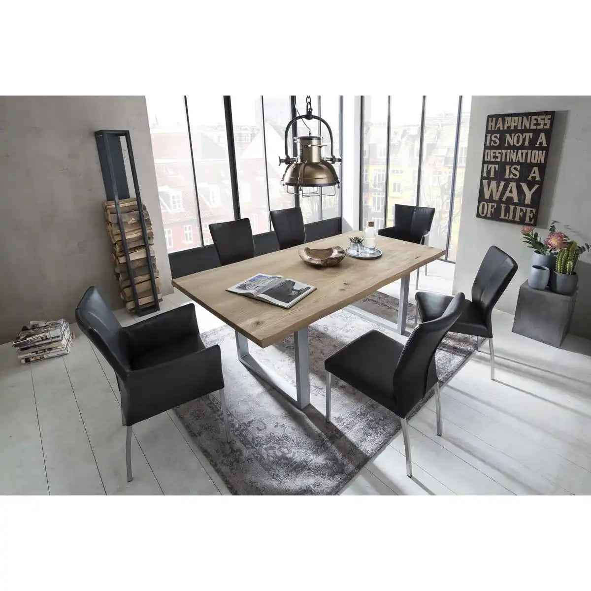 Tisch 180x90 cm, Wildeiche, silbernes Gestell - HomeDesign Knaus