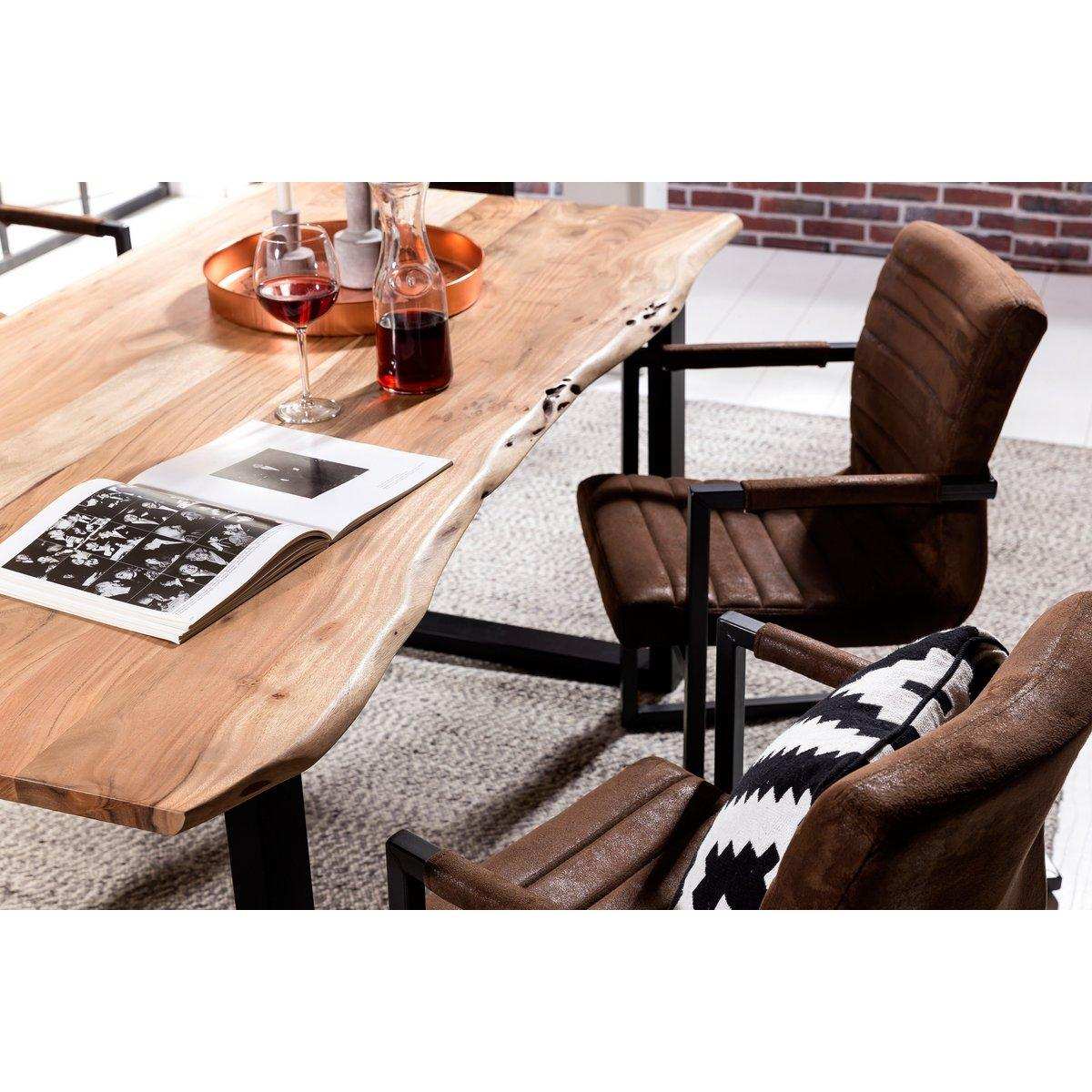 Tisch 220 x 100 cm, Platte natur, Gestell schwarz - HomeDesign Knaus