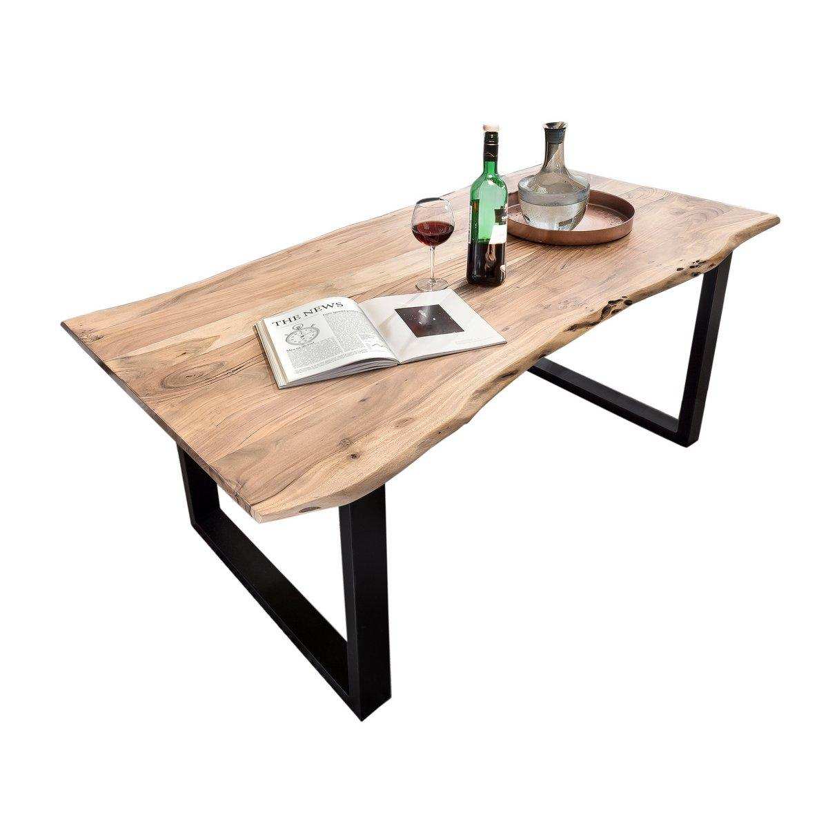 Tisch 220 x 100 cm, Platte natur, Gestell schwarz - HomeDesign Knaus