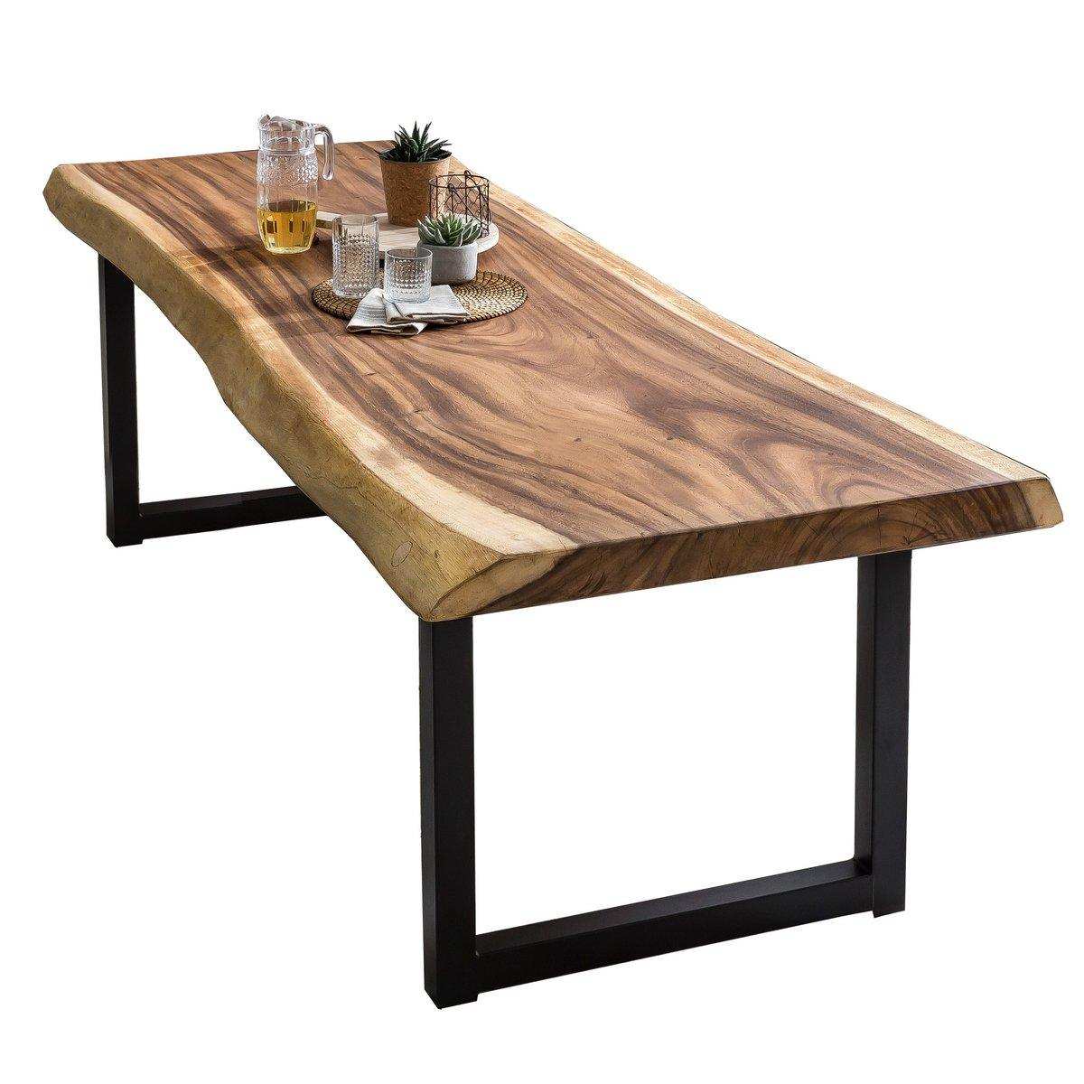Tisch 250x90 cm, Platte Suarholz 80 mm, Gestell schwarz - HomeDesign Knaus