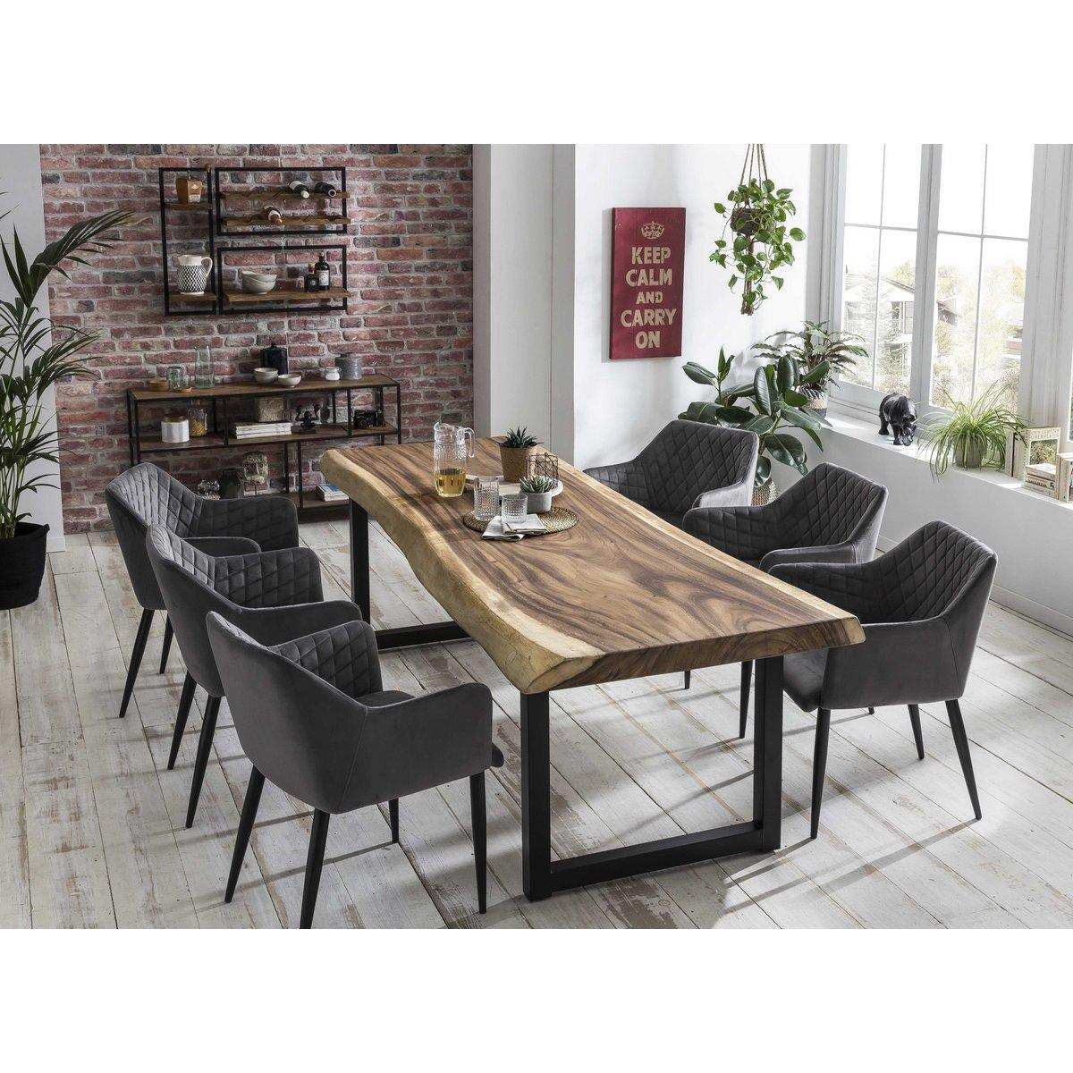 Tisch 250x90 cm, Platte Suarholz 80 mm, Gestell schwarz - HomeDesign Knaus