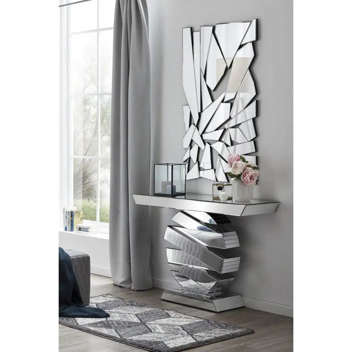 Tisch aus MDF mit Spiegelglas, Sockel rund - HomeDesign Knaus