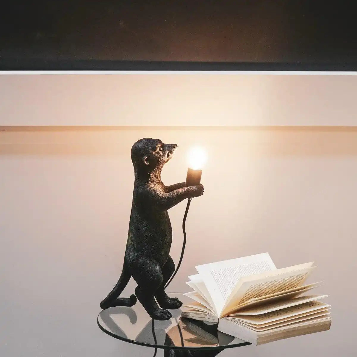 Tischlampe - Erdmännchen - Polyresin - Schwarz - E27 -15x10x38cm - HomeDesign Knaus