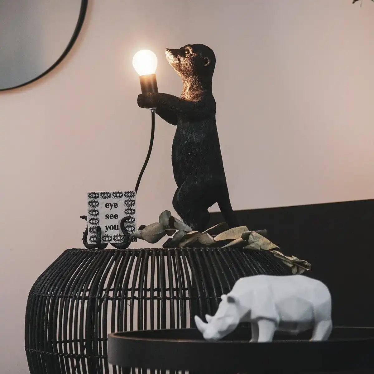 Tischlampe - Erdmännchen - Polyresin - Schwarz - E27 -15x10x38cm - HomeDesign Knaus