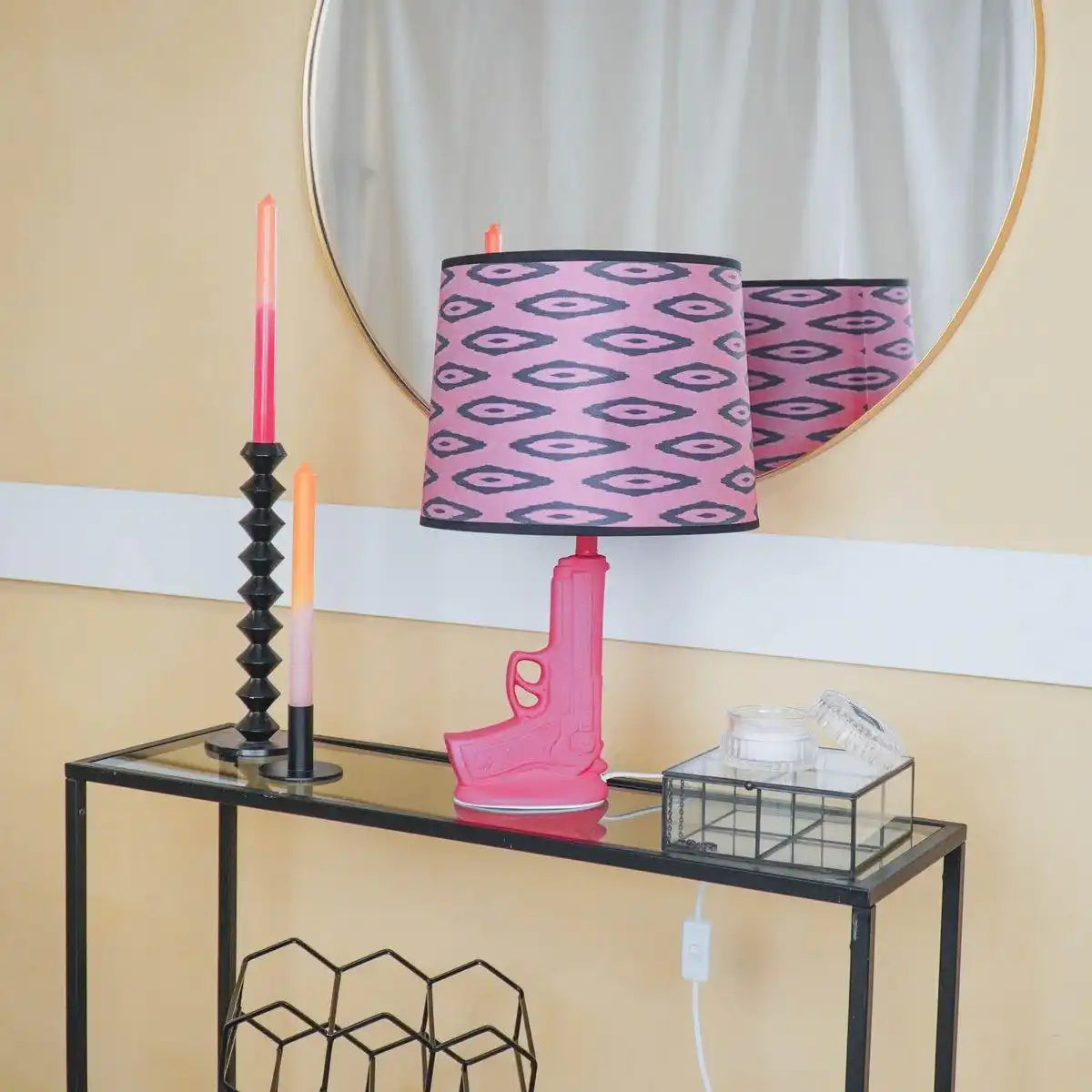 Tischlampe - Gun - Keramik - Neonrosa - E27 - 15x9x32cm - HomeDesign Knaus