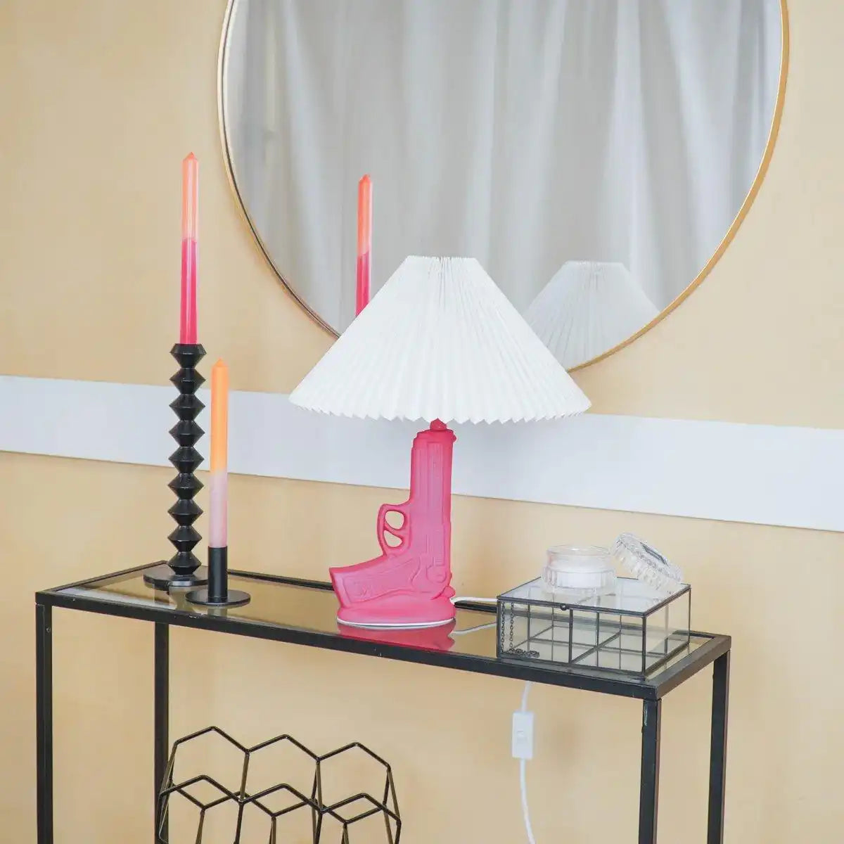 Tischlampe - Gun - Keramik - Neonrosa - E27 - 15x9x32cm - HomeDesign Knaus