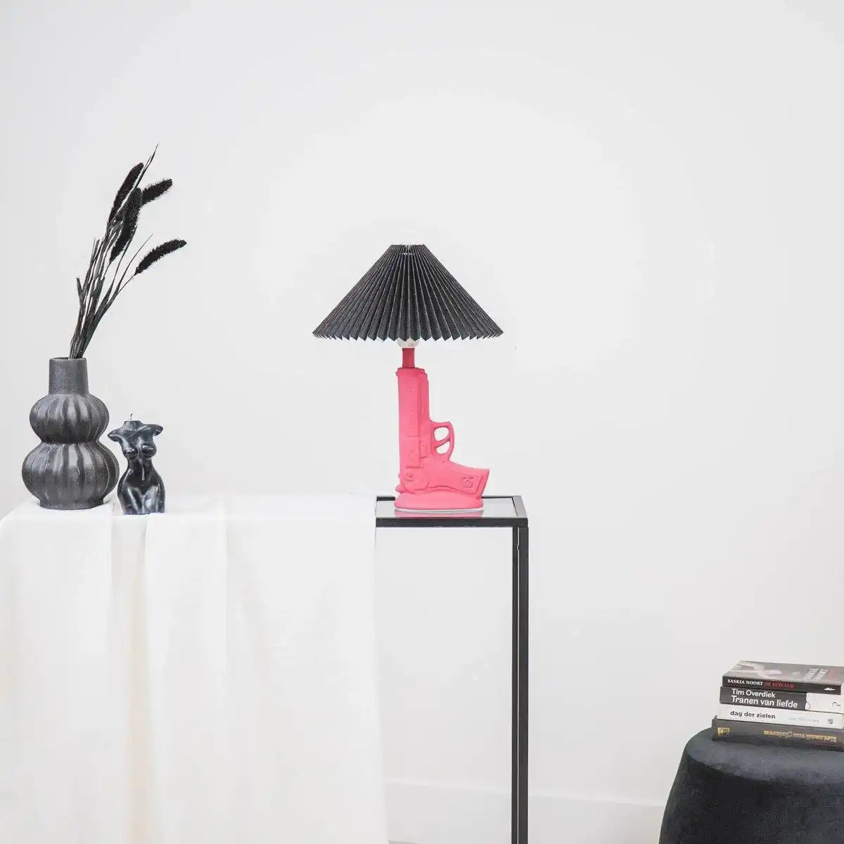 Tischlampe - Gun - Keramik - Neonrosa - E27 - 15x9x32cm - HomeDesign Knaus