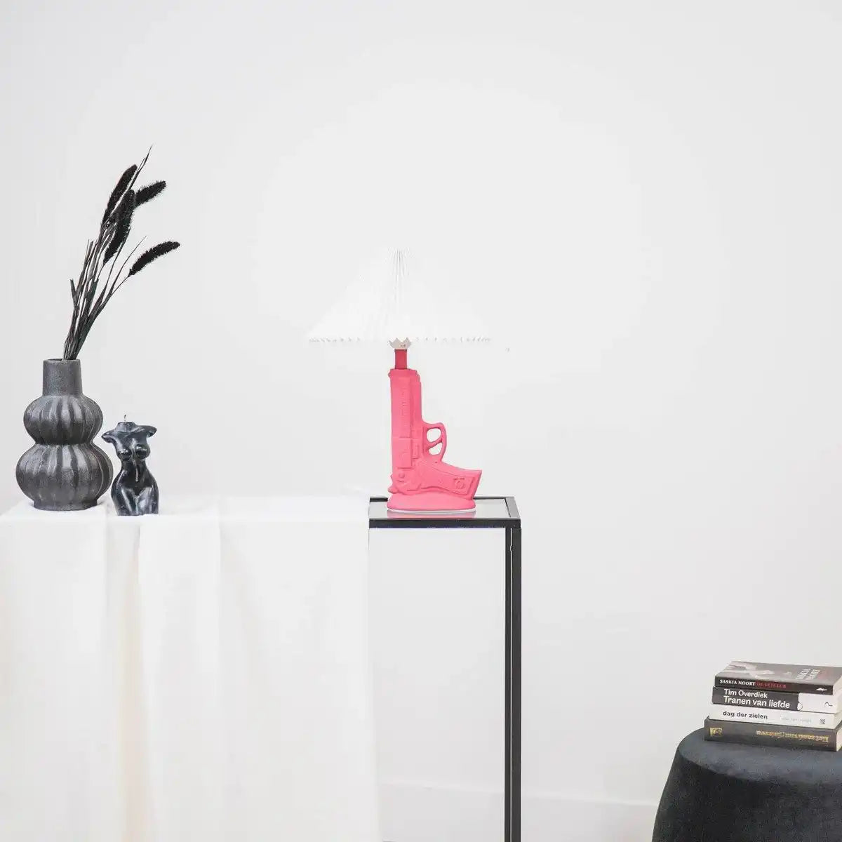 Tischlampe - Gun - Keramik - Neonrosa - E27 - 15x9x32cm - HomeDesign Knaus