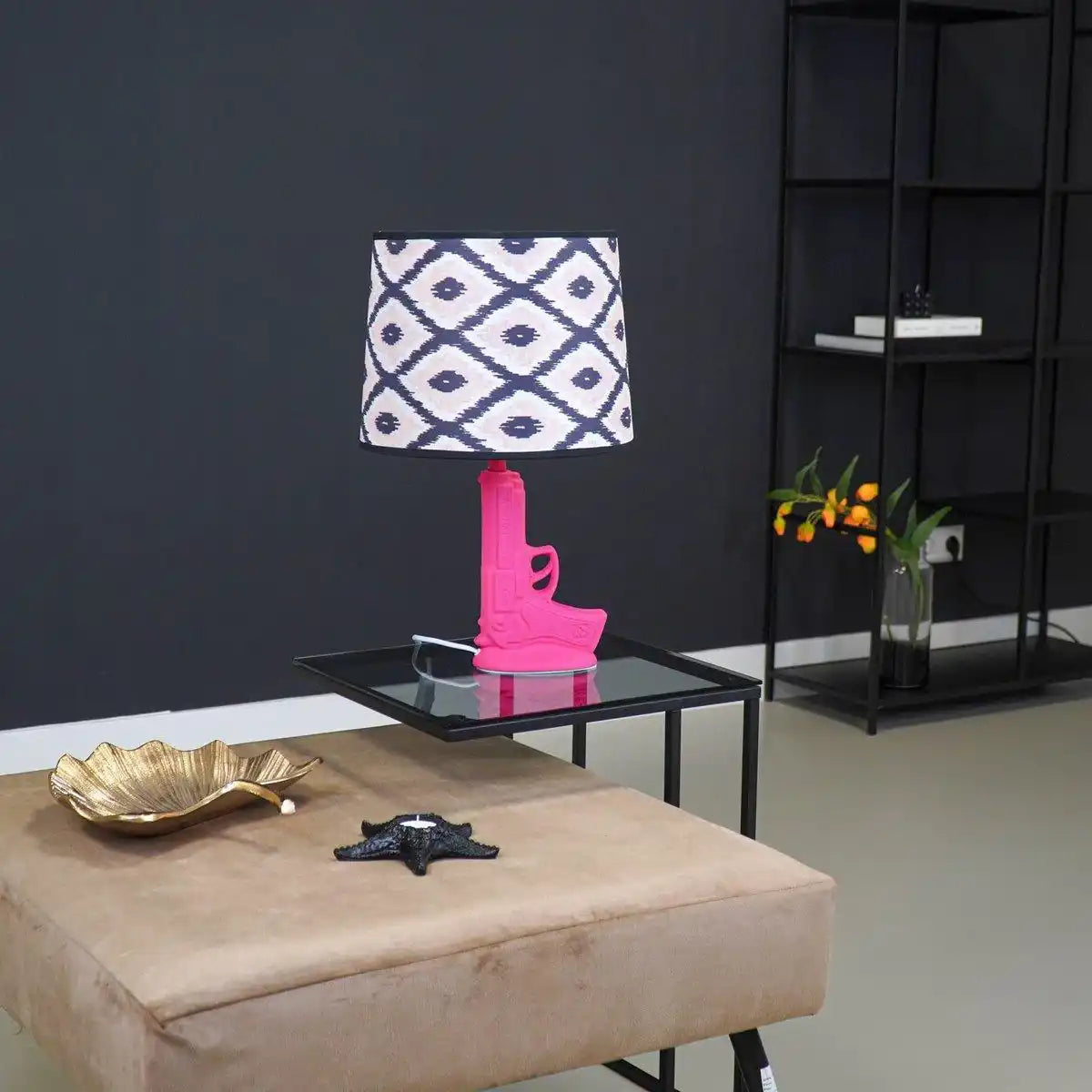 Tischlampe - Gun - Keramik - Neonrosa - E27 - 15x9x32cm - HomeDesign Knaus
