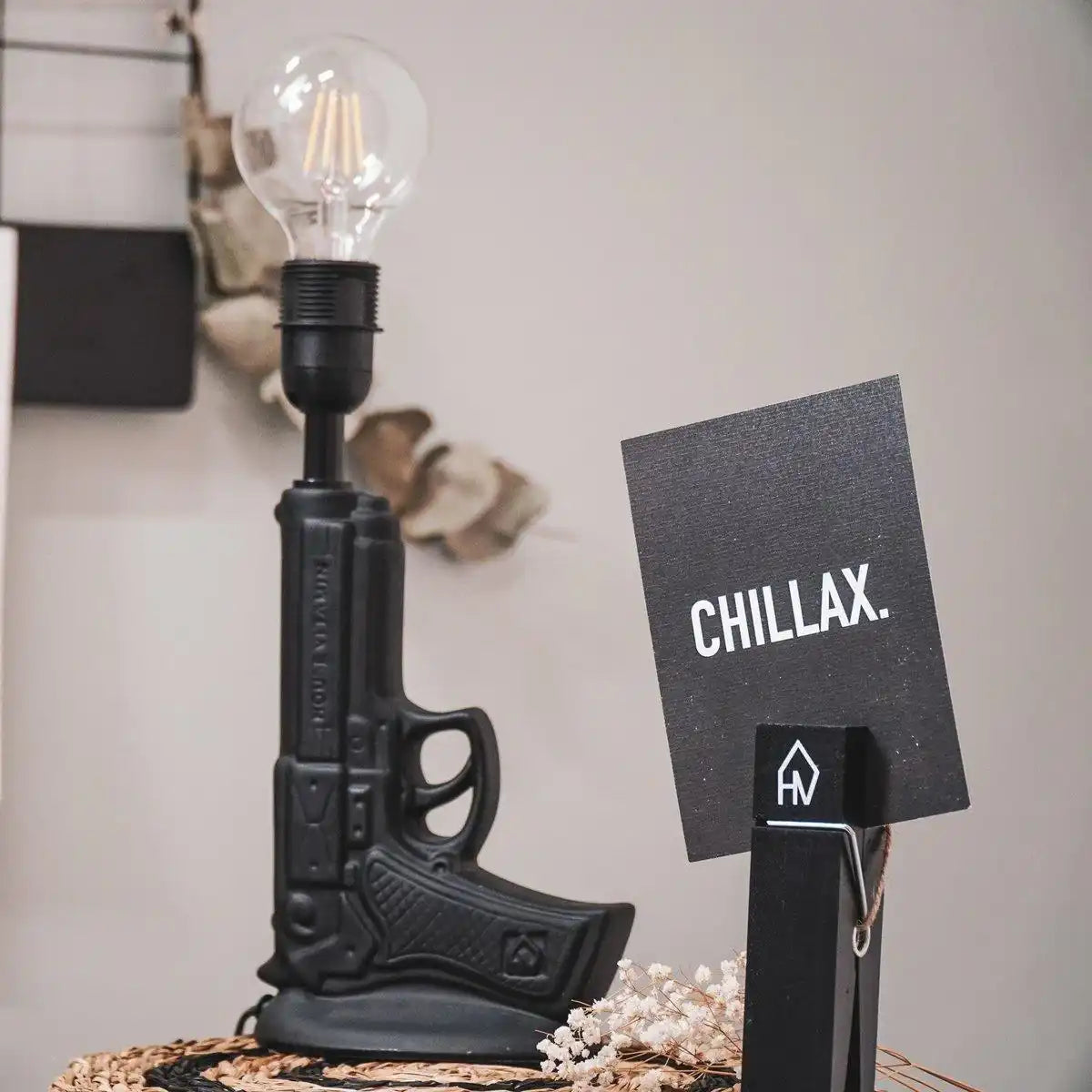 Tischlampe - Gun - Keramik - Schwarz - E27 -15x9x32cm - HomeDesign Knaus