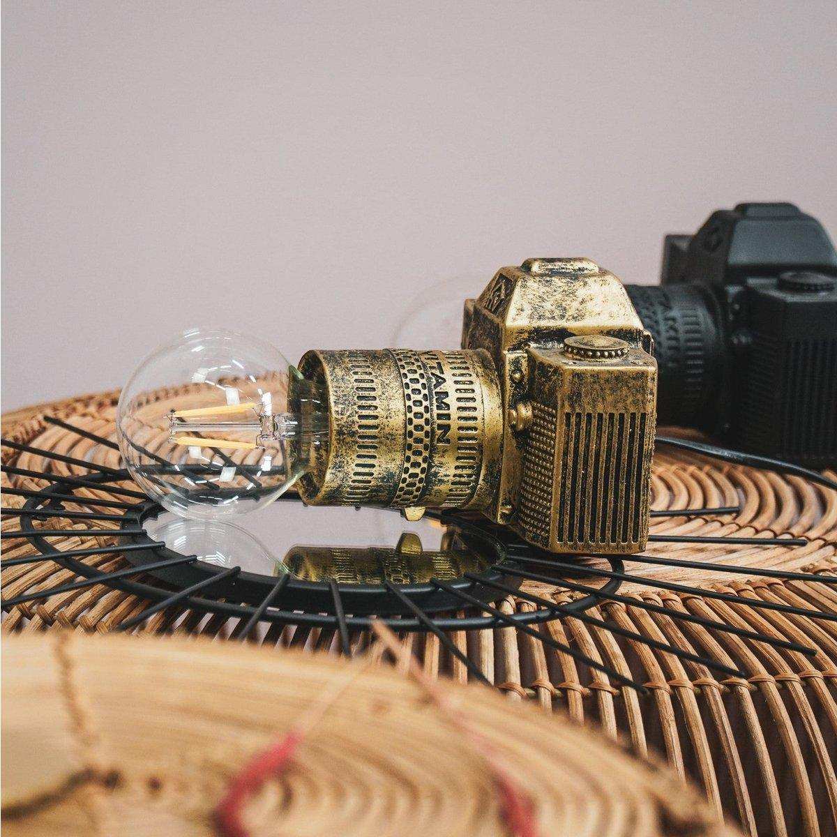 Tischlampe - Kamera - Polyresin - Gold - E27 - 15x12x14cm - HomeDesign Knaus