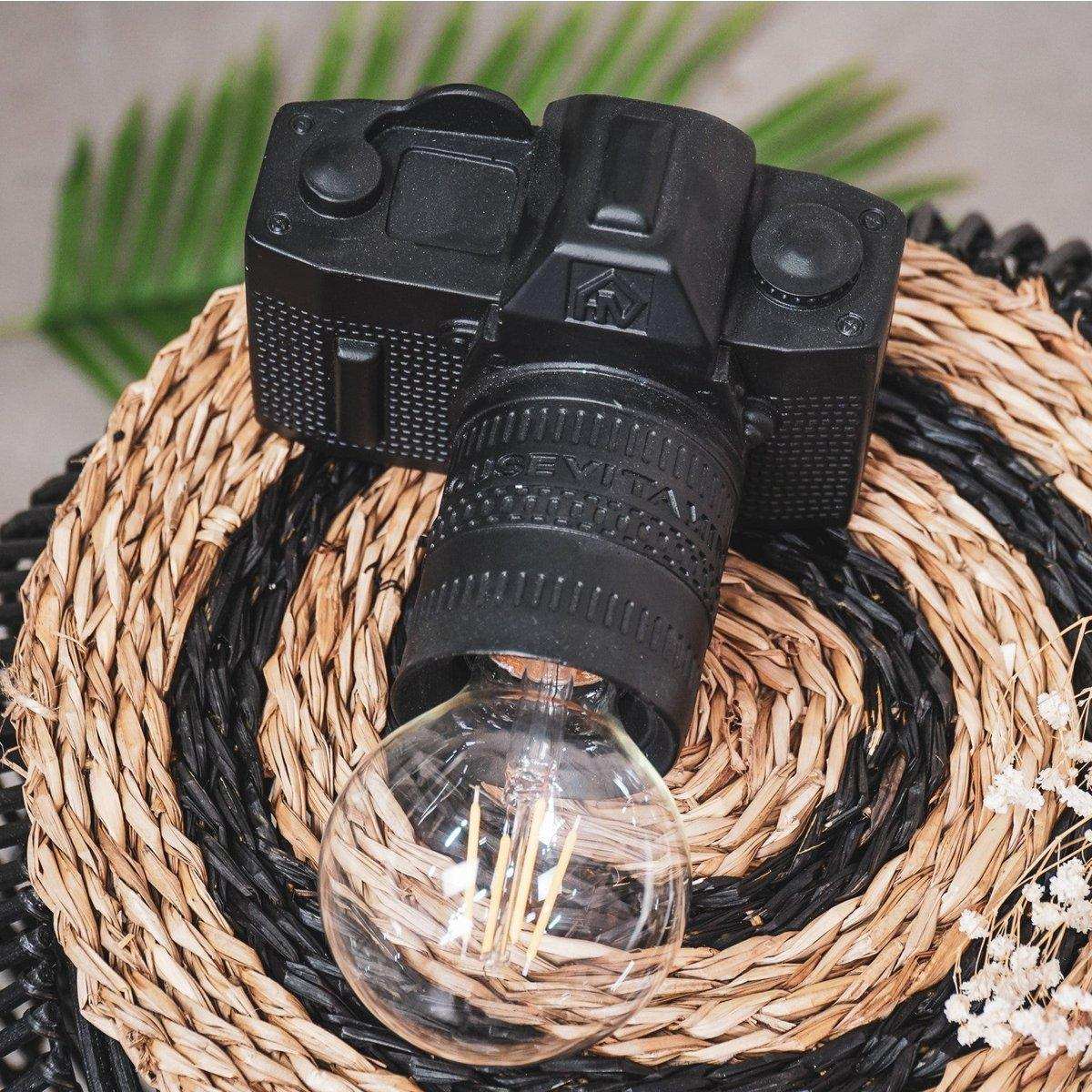 Tischlampe - Kamera - Polyresin - Schwarz - E27 - 15x12x14cm - HomeDesign Knaus