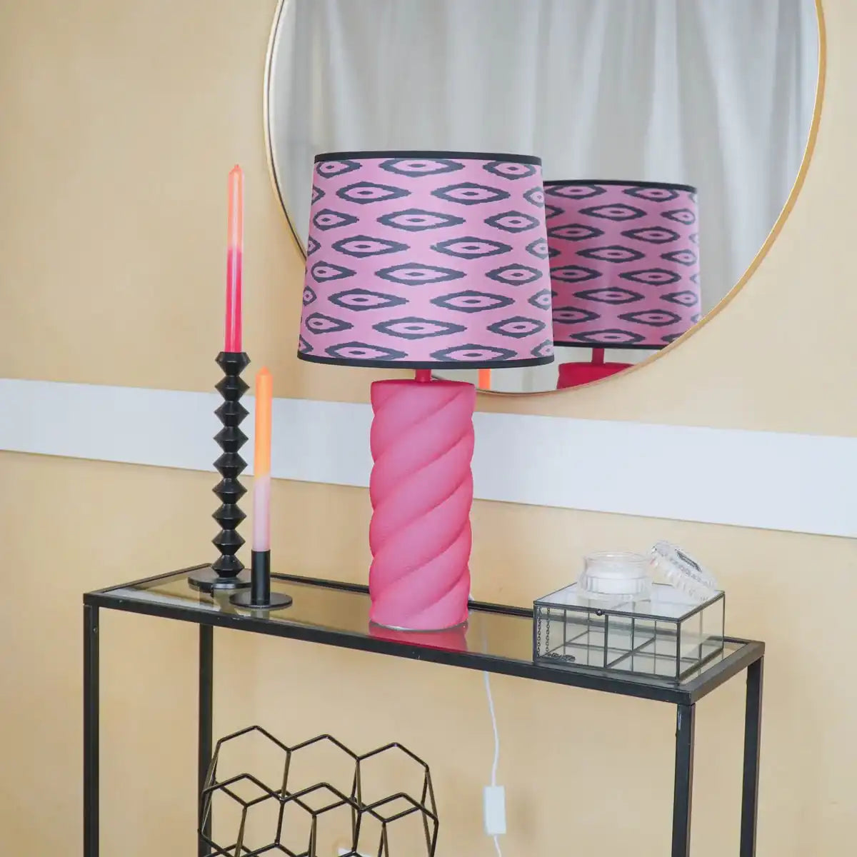 Tischlampe - Keramik - Neonrosa - E27- 12x12x28cm - HomeDesign Knaus